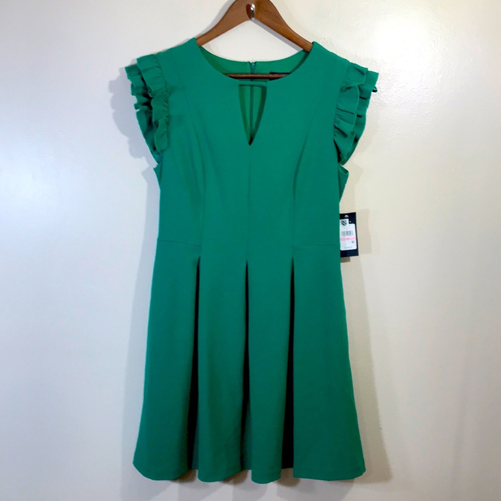 Jessica Howard Women's 10 Green Fit & Flare Ruffle Sleeve Dress Y2k Preppy NEW